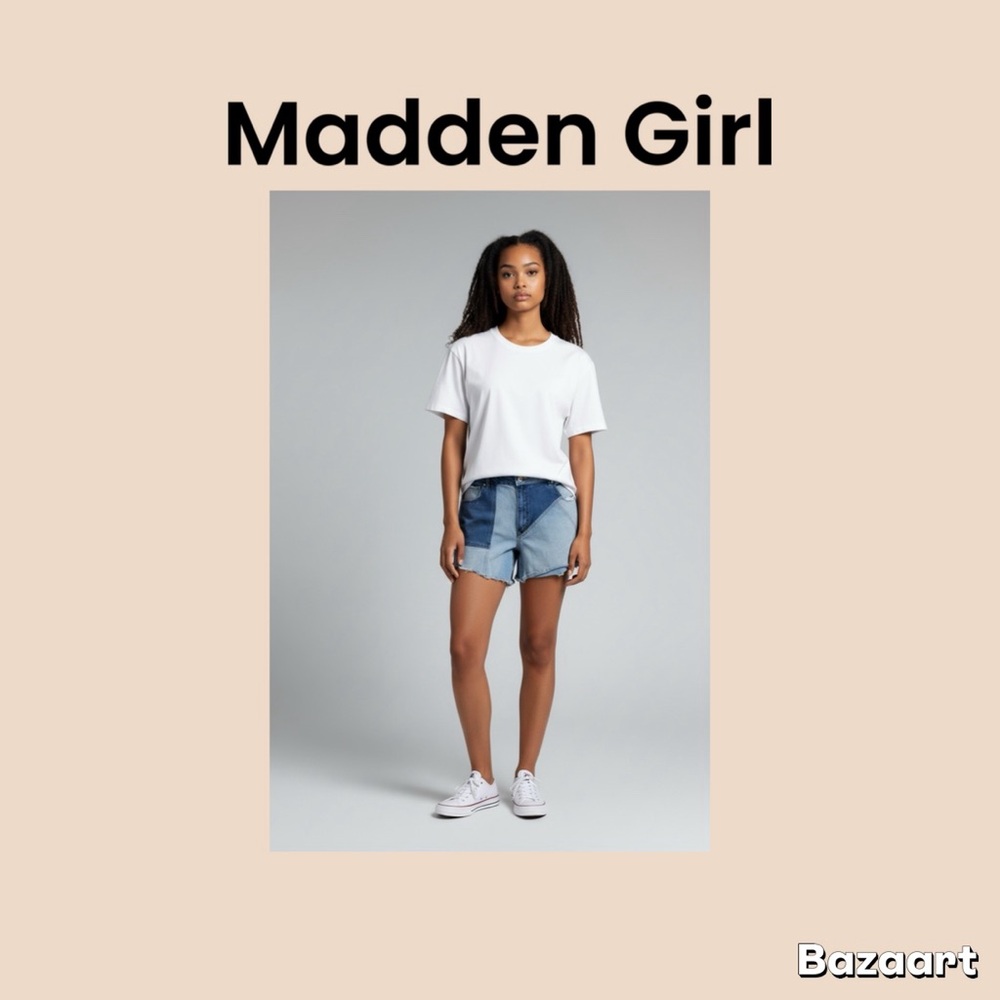 Madden Girl Two-Tone Denim Patchwork Shorts Size 18/19